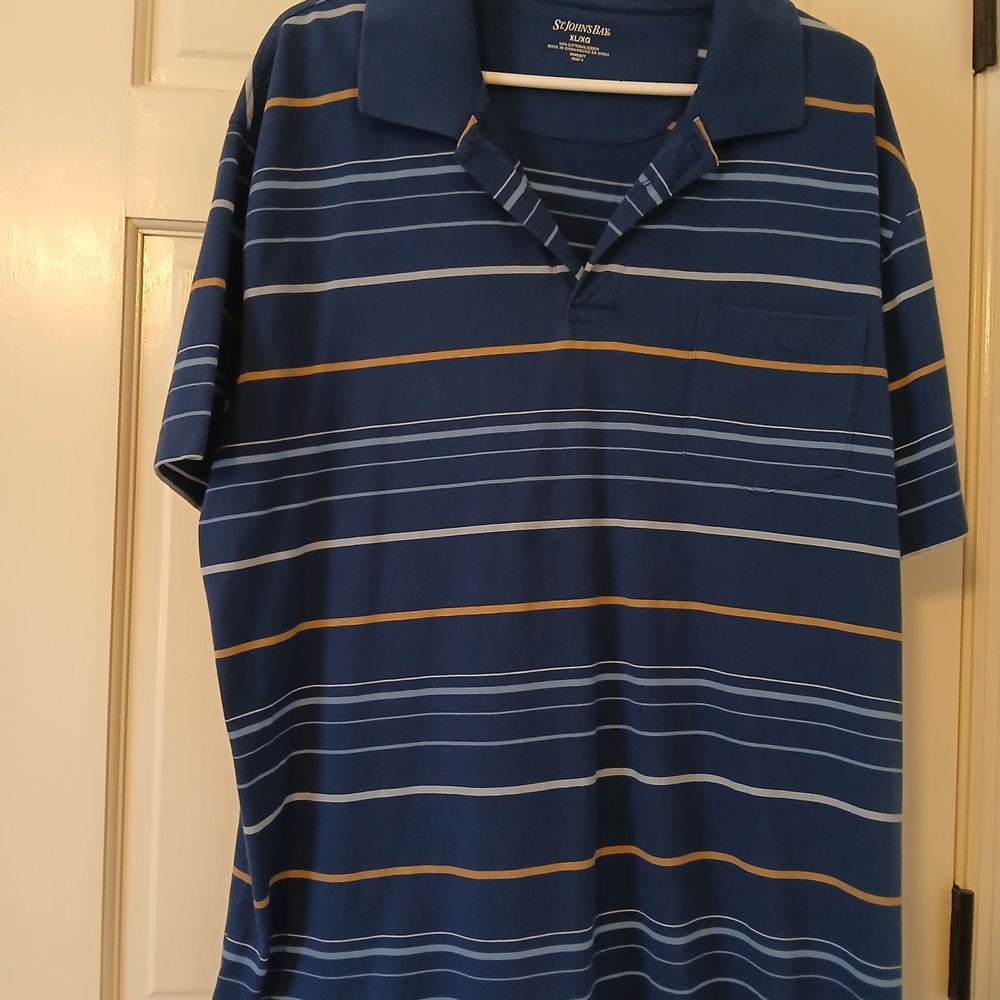 St. John's Bay Blue Polo with Multicolor Stripes